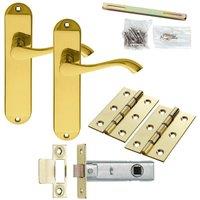 Loops Door Handle & Latch Pack Brass Modern Scroll Curved Slim Rounded Backplate in Metallics
