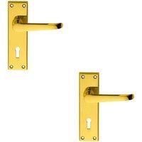 Loops 2x PAIR Straight Victorian Handle on Lock Backplate 150 x 42mm Polished Brass in Metallics