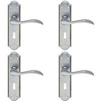 Loops 4x PAIR Curved Door Handle Lever on Lock Backplate 180 x 45mm Satin Chrome