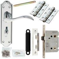 Loops Door Handle & Bathroom Lock Pack Chrome Victorian Curved Thumb Turn Backplate