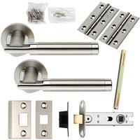 Loops Door Handle & Latch Pack Polished & Satin Steel Round Bar Screwless Rose in Metallics