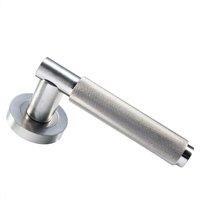 Loops PAIR Knurled Grip Round Bar Handle on Round Rose Concealed Fix Satin Nickel in Metallics