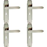 Loops 4x PAIR Line Detailed Handle on Lock Backplate 205 x 45mm Satin Nickel in Metallics
