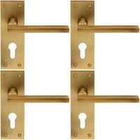 Loops 4x PAIR Straight Bar Lever on Slim Euro Lock Backplate 150 x 50mm Antique Brass in Metallics