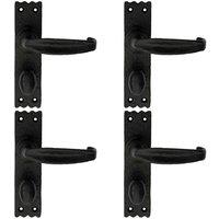 Loops 4x PAIR Creased Style Lever on Slim Bathroom Backplate 156 x 38mm Black Antique