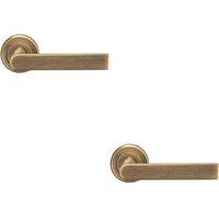 Loops 2x PAIR Flat Rectangular Bar Handle on Round Rose Concealed Fix Antique Brass in Metallics