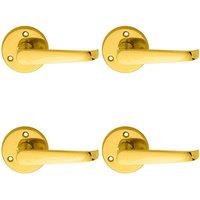 Loops 4x PAIR Victorian Straight Shaped Lever on 59mm Round Rose Polished Brass Handle in Metallics