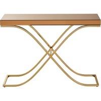 Orsina Spacious Gold Finished Decorative Table For Hallways, Modern Rectangular Console Table With Brown Glass Top