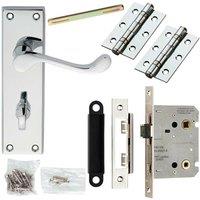 Loops Door Handle & Bathroom Lock Pack Chrome Victorian Scroll 150 x 43mm Backplate