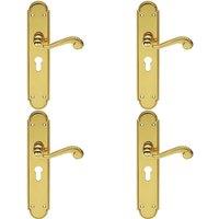 Loops 4x PAIR Beaded Pattern Handle on Euro Lock Backplate 249 x 50mm Polished Brass in Metallics