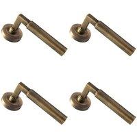 Loops 4x PAIR Straight Round Bar Handle on Round Rose Concealed Fix Antique Brass in Metallics