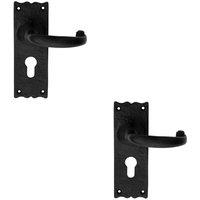 Loops 2x PAIR Forged Curved Handle on Euro Lock Backplate 155 x 54mm Black Antique