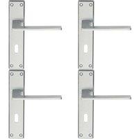Loops 4x Flat Straight Lever on Lock Backplate Door Handle 180 x 40mm Satin Chrome