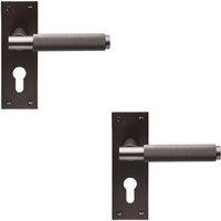 Loops 2x PAIR Knurled Round Handle on Slim Euro Lock Backplate 150 x 50mm Matt Bronze