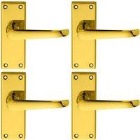 Loops 4x PAIR Straight Victorian Handle on Latch Backplate 150 x 42mm Polished Brass in Metallics