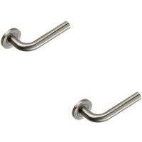 Loops 2x PAIR Straight Round Bar Handle on Round Rose Concealed Fix Satin Steel in Metallics
