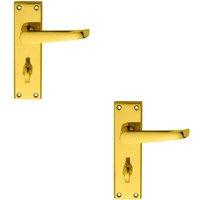 Loops 2x PAIR Straight Victorian Lever on Bathroom Backplate 150 x 43mm Polished Brass in Metallics