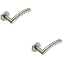 Loops 2x Curved Round Bar Handle on Round Rose Concealed Fix Satin Stainless Steel in Metallics