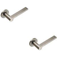 Loops 2x PAIR Flat Bar Lever with Rounded End on Round Rose Concealed Fix Satin Steel in Metallics