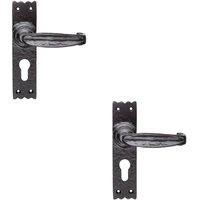 Loops 2x PAIR Creased Style Lever on Slim Euro Lock Backplate 156 x 38mm Black Antique