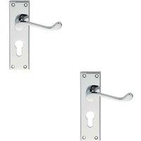 Loops 2x PAIR Victorian Scroll Lever on Euro Lock Backplate 150 x 43mm Polished Chrome