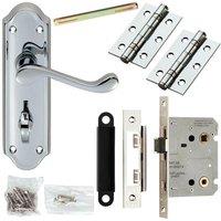 Loops Door Handle & Bathroom Lock Pack Chrome Scroll Upturned Thumb Turn Backplate