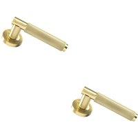 Loops 2x PAIR Knurled Grip Round Bar Handle on Round Rose Concealed Fix Satin Brass in Metallics