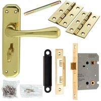 Loops Door Handle & Bathroom Lock Pack Brass Smooth Flared Bar Thumb Turn Backplate in Metallics