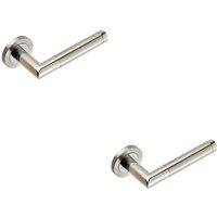 Loops 2x PAIR Mitred Round Bar Lever Ringed Design Conceled Fix Polished Satin Steel in Metallics