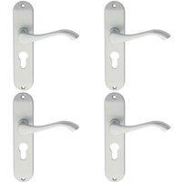 Loops 4x PAIR Curved Handle on Chamfered Euro Lock Backplate 180 x 40mm Satin Chrome
