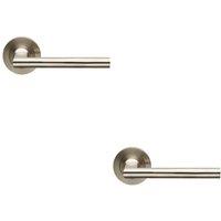 Loops 2x PAIR Slim Straight Elliptical Handle on Round Rose Concealed Fix Satin Steel in Metallics