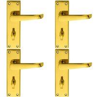 Loops 4x PAIR Straight Victorian Lever on Bathroom Backplate 150 x 43mm Polished Brass in Metallics