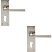 Loops 2x PAIR Straight Bar Handle on Slim Euro Lock Backplate 150 x 50mm Satin Nickel in Metallics