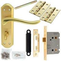 Loops Door Handle & Bathroom Lock Pack Brass Sculpted Lever Thumbturn Backplate in Metallics