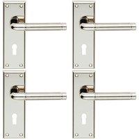 Loops 4x PAIR Round Bar Handle on Lock Backplate 150 x 50mm Polished & Satin Nickel in Metallics