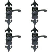 Loops 4x PAIR Forged Scroll Lever Handle on Latch Backplate 206 x 57mm Black Antique