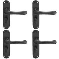 Loops 4x PAIR Smooth Rounded Lever on Shaped Bathroom Backplate 185 x 42mm Matt Black
