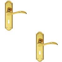 Loops 2x PAIR Curved Door Handle Lever on Lock Backplate 180 x 45mm Polished Brass in Metallics