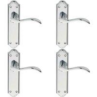 Loops 4x PAIR Curved Door Handle Lever on Latch Backplate 180 x 45mm Polished Chrome