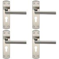 Loops 4x Mitred Lever Door Handle on Euro Lock Backplate 172 x 44mm Satin Steel in Metallics