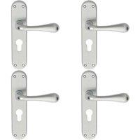Loops 4x PAIR Smooth Round Bar Handle on Euro Lock Backplate 185 x 40mm Satin Chrome
