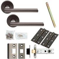 Loops Door Handle & Latch Pack Matt Bronze Plinth Mounted Bar Screwless Round Rose