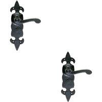 Loops 2x PAIR Forged Scroll Lever Handle on Latch Backplate 206 x 57mm Black Antique