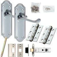 Loops Door Handle & Latch Pack Chrome Victorian Scroll Lever Backplate 168 x 47mm