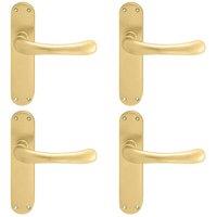 Loops 4x PAIR Smooth Rounded Handle on Shaped Latch Backplate 185 x 42mm Satin Brass in Metallics