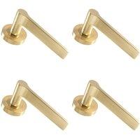 Loops 4x PAIR Straight Rounded Handle on Round Rose Concealed Fix Satin Brass in Metallics