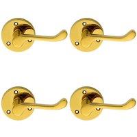 Loops 4x PAIR Victorian Scroll Lever on 58mm Round Rose Polished Brass Door Handle in Metallics