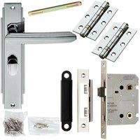 Loops Door Handle & Bathroom Lock Pack Chrome Art Deco Premium Thumb Turn Backplate