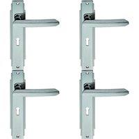 Loops 4x PAIR Line Detailed Handle on Lock Backplate 205 x 45mm Polished Chrome