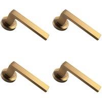 Loops 4x PAIR Straight Square Handle on Round Rose Concealed Fix Antique Brass in Metallics
